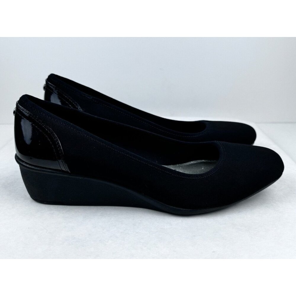 Anne Klein Sport Wisher Womens 9M Black Textile Upper Slip On Wedge Pump Shoes